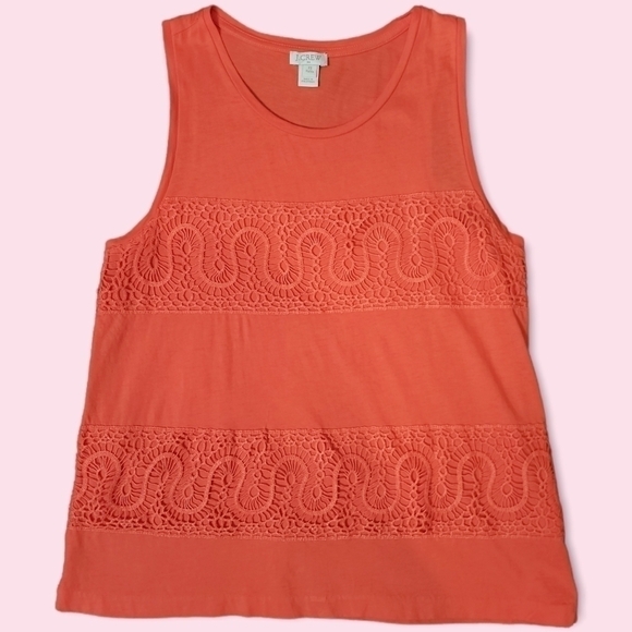 J. Crew Embroidered Crochet Lace Detail 100% Cotton Tank Top Sz XS Petite - Picture 2 of 5